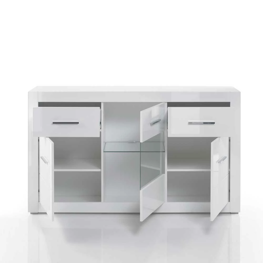 Blitzangebot 😉 3-türiges Sideboard In Hochglanz Weiß & Glas Yulis Mit 2 Schubladen 🛒 6 Blitzangebot 😉 3-türiges Sideboard In Hochglanz Weiß & Glas Yulis Mit 2 Schubladen 🛒 – Bild 6