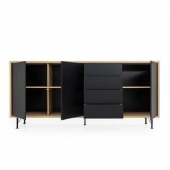 Coupon 😍 3-türiges Sideboard Mit 4 Schubladen Chicron In Schwarz 🎉 -Reanna Shop 3 tueriges sideboard mit 4 schubladen in schwarz eichefarben chicron 04