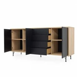 Coupon 😍 3-türiges Sideboard Mit 4 Schubladen Chicron In Schwarz 🎉 -Reanna Shop 3 tueriges sideboard mit 4 schubladen in schwarz eichefarben chicron 05