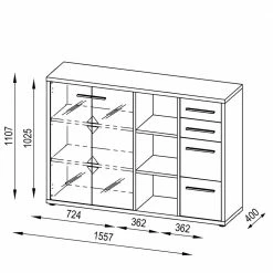 Rabatt 🔔 Arbeitszimmer Sideboard Mit 2 Türen & 3 Fächern - Tederana ✨ -Reanna Shop arbeitszimmer sideboard mit 2 tueren 3 faechern 4 schubladen in grau tederana 05