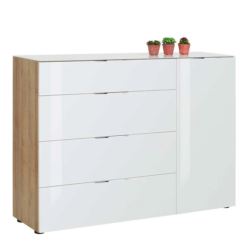 Am billigsten ❤️ Design-Kommode In Weiß Glas & Eiche Dekor - Ayfuna 🤩 2 Am billigsten ❤️ Design-Kommode In Weiß Glas & Eiche Dekor - Ayfuna 🤩 – Bild 2