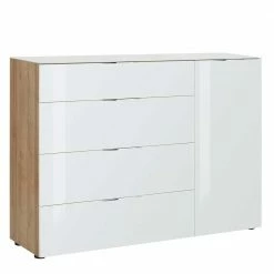 Am billigsten ❤️ Design-Kommode In Weiß Glas & Eiche Dekor - Ayfuna 🤩