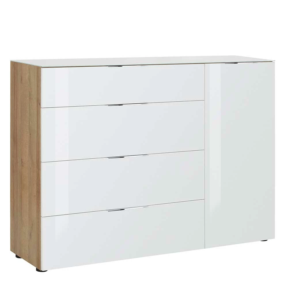 Am billigsten ❤️ Design-Kommode In Weiß Glas & Eiche Dekor - Ayfuna 🤩 1 Am billigsten ❤️ Design-Kommode In Weiß Glas & Eiche Dekor - Ayfuna 🤩