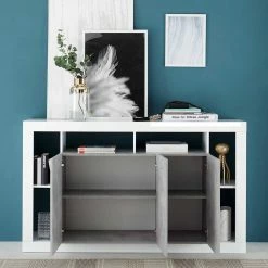 Bestpreis 🛒 Design Kommode Mit 3 Türen & 6 Fächern - Harrisons 🌟 -Reanna Shop design kommode mit 3 tueren 6 faechern in beton dekor weiss hg harrisons 02