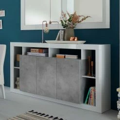 Bestpreis 🛒 Design Kommode Mit 3 Türen & 6 Fächern - Harrisons 🌟 -Reanna Shop design kommode mit 3 tueren 6 faechern in beton dekor weiss hg harrisons 05