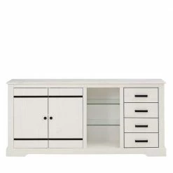 Neu ✨ Design Sideboard In Weiß Mit Schwarz - Manduza 💯 -Reanna Shop design sideboard in weiss mit schwarz aus kiefer massivholz manduza 02