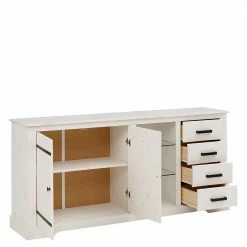 Neu ✨ Design Sideboard In Weiß Mit Schwarz - Manduza 💯 -Reanna Shop design sideboard in weiss mit schwarz aus kiefer massivholz manduza 03