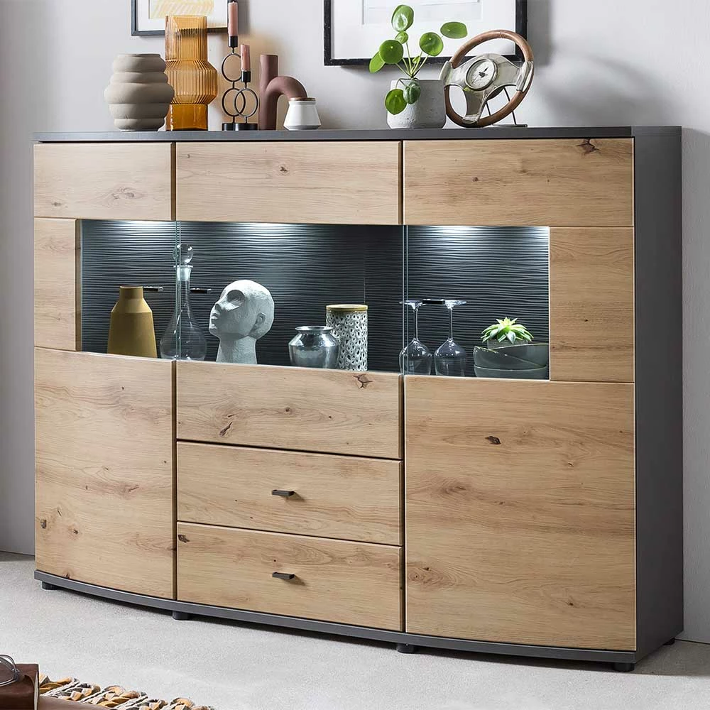 Blitzangebot 🔥 Design Sideboard Mit Glaseinsatz - Lyneka ✨ 2 Blitzangebot 🔥 Design Sideboard Mit Glaseinsatz - Lyneka ✨ – Bild 2