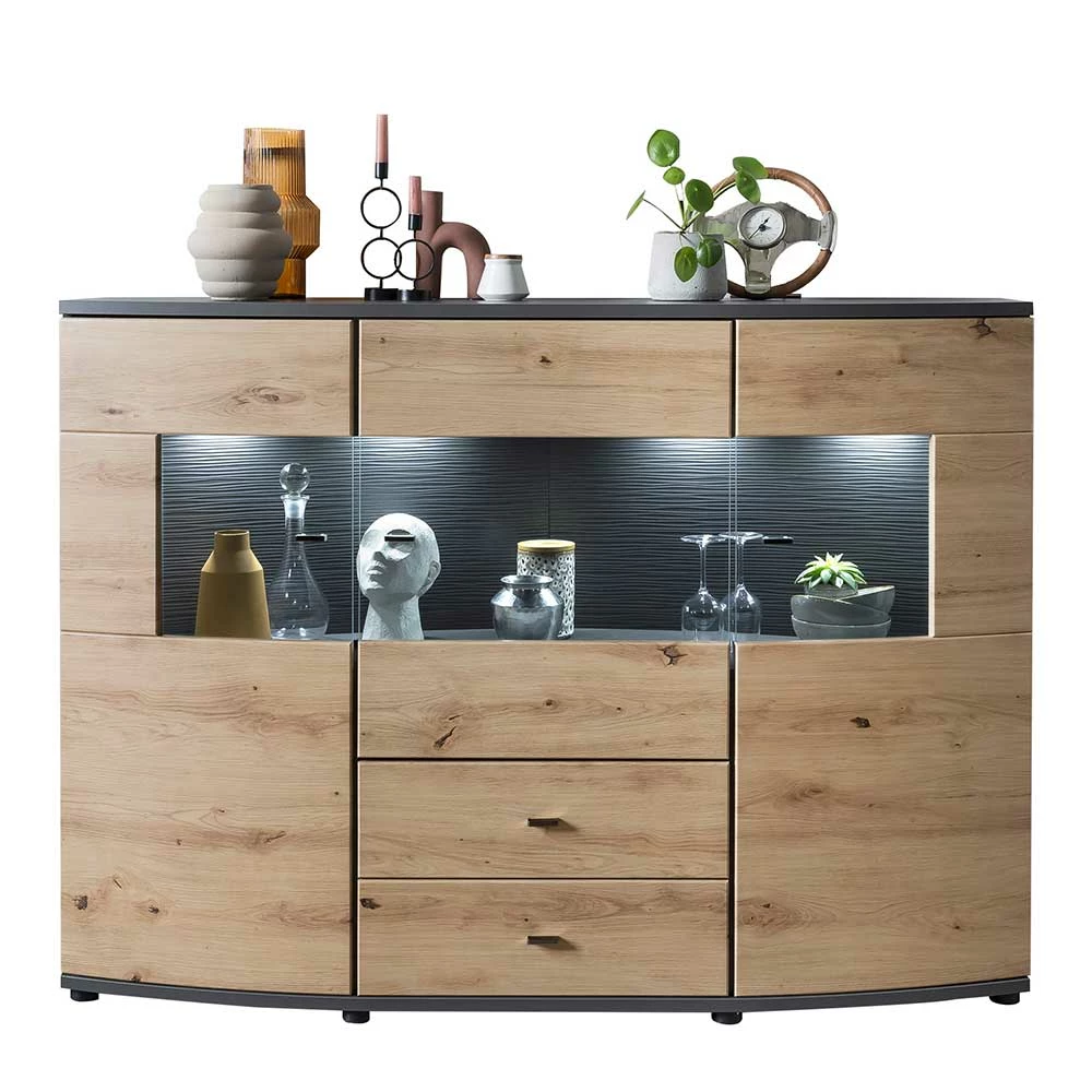 Blitzangebot 🔥 Design Sideboard Mit Glaseinsatz - Lyneka ✨ 4 Blitzangebot 🔥 Design Sideboard Mit Glaseinsatz - Lyneka ✨ – Bild 4