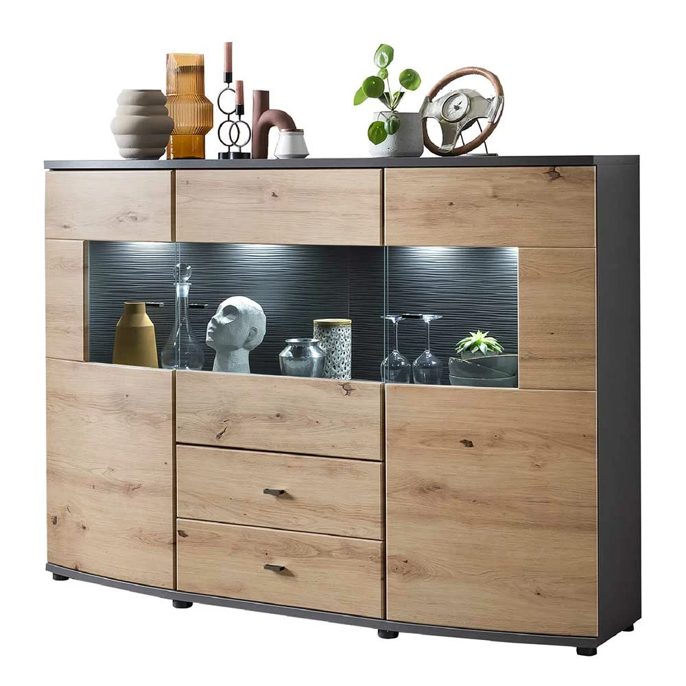 Blitzangebot 🔥 Design Sideboard Mit Glaseinsatz - Lyneka ✨ 1 Blitzangebot 🔥 Design Sideboard Mit Glaseinsatz - Lyneka ✨