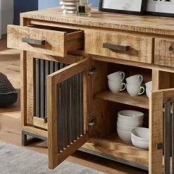 Blitzangebot 🔔 Designer-Sideboard Aus Holz & Eisen - Anuva ✨ -Reanna Shop designer sideboard aus holz eisen in mango natur schwarzgrau anuva 04