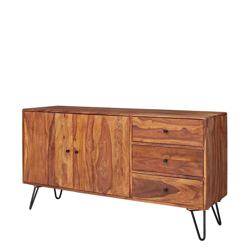 Budget 👏 Elegantes Loft Sideboard Aus Sheesham Holz - Basserini 🎁 1 Budget 👏 Elegantes Loft Sideboard Aus Sheesham Holz - Basserini 🎁