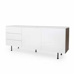 Billig ⌛ Elegantes Sideboard In Weiß & Nussbaum - Luzillo 👏 -Reanna Shop elegantes sideboard in weiss nussbaum mit drei schubladen zwei tueren luzillo 02