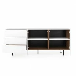 Billig ⌛ Elegantes Sideboard In Weiß & Nussbaum - Luzillo 👏 -Reanna Shop elegantes sideboard in weiss nussbaum mit drei schubladen zwei tueren luzillo 03