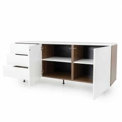 Billig ⌛ Elegantes Sideboard In Weiß & Nussbaum - Luzillo 👏 -Reanna Shop elegantes sideboard in weiss nussbaum mit drei schubladen zwei tueren luzillo 04