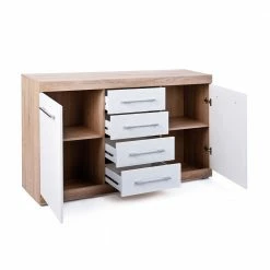 Rabatt 👍 Esszimmer Anrichte Plestna In Weiß 🛒 -Reanna Shop esszimmer anrichte weiss eiche saegerau plestna 02