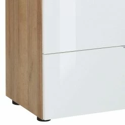 Schlussverkauf ✨ Esszimmer Kommode In Weiß Glas & Eiche - Ayfuna ✨ -Reanna Shop esszimmer kommode in weiss glas eiche mit vier schubladen tuer ayfuna 02