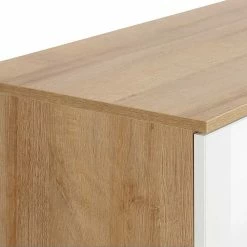 Schlussverkauf ✨ Esszimmer Kommode In Weiß Glas & Eiche - Ayfuna ✨ -Reanna Shop esszimmer kommode in weiss glas eiche mit vier schubladen tuer ayfuna 05