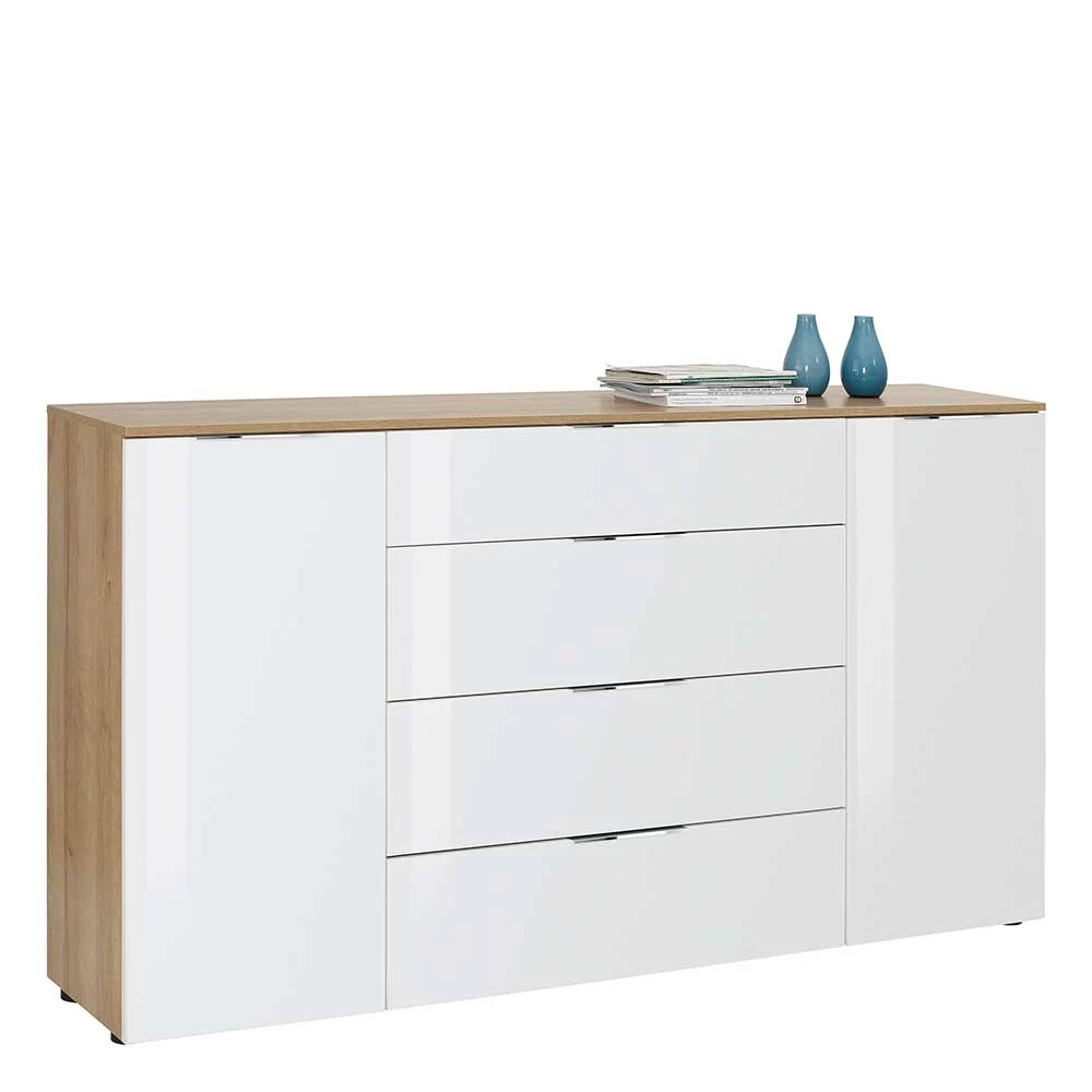 Aktion ⭐ Esszimmer Sideboard In Weiß Glas & Eiche - Ayfuna 🧨 2 Aktion ⭐ Esszimmer Sideboard In Weiß Glas & Eiche - Ayfuna 🧨 – Bild 2