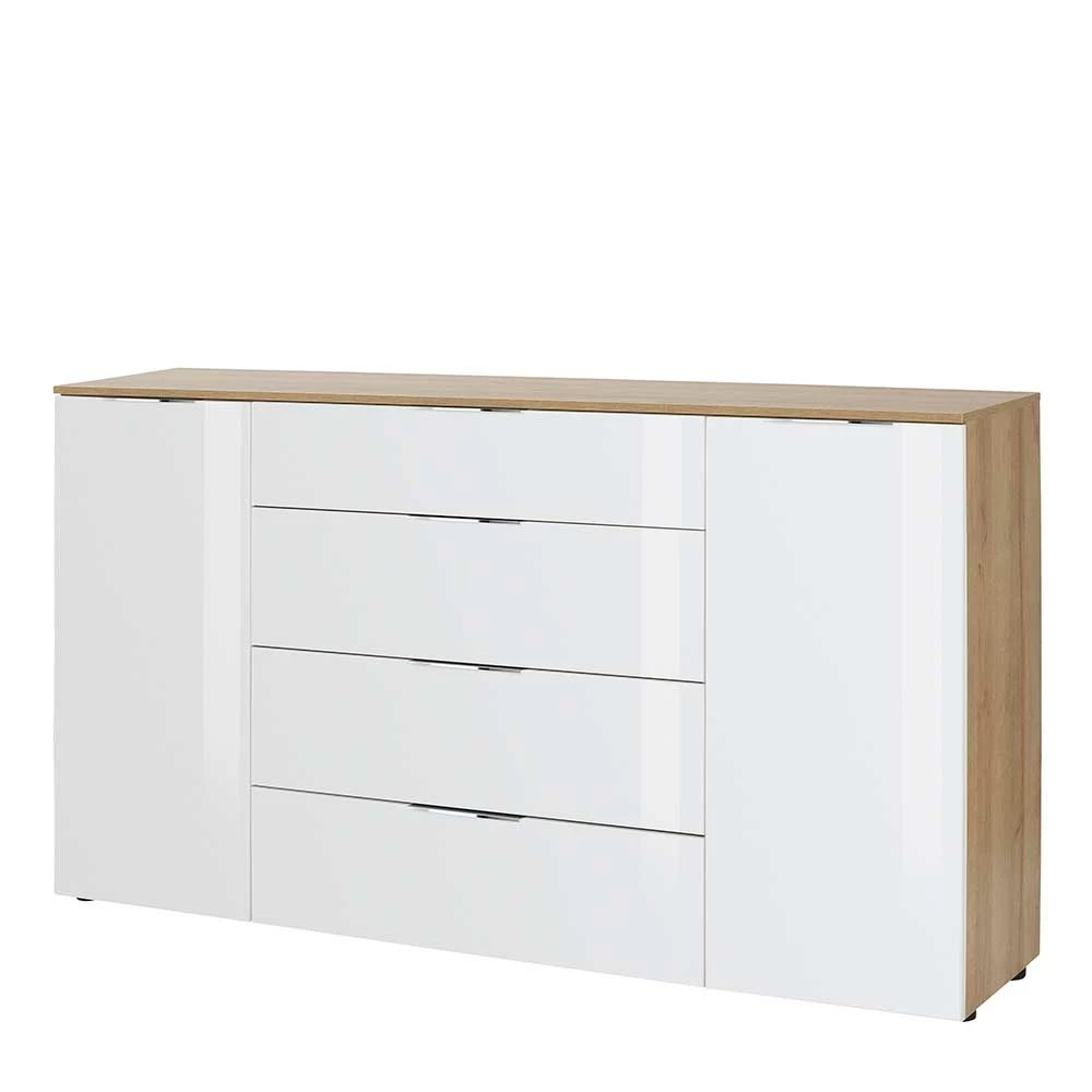 Aktion ⭐ Esszimmer Sideboard In Weiß Glas & Eiche - Ayfuna 🧨 1 Aktion ⭐ Esszimmer Sideboard In Weiß Glas & Eiche - Ayfuna 🧨