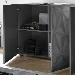 Billig 🥰 Graues Hochglanz-Sideboard 4-türiig - Kuriasna ❤️ -Reanna Shop graues hochglanz sideboard 4 tueriig mit muster print kuriasna 03