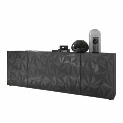 Billig 🥰 Graues Hochglanz-Sideboard 4-türiig - Kuriasna ❤️