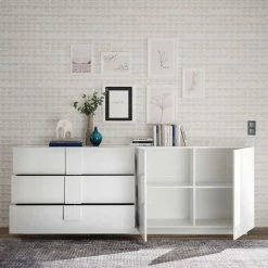 Brandneu 🤩 Hochglänzendes Sideboard In Weiß - Kerym ⌛ -Reanna Shop hochglaenzendes sideboard in weiss mit sechs schubladen zwei tueren kerym 02