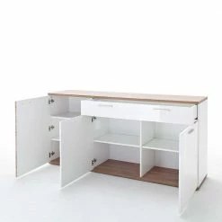 Auslauf 💯 Hochglanz Sideboard In Weiß - Icadro 🎉 8 Auslauf 💯 Hochglanz Sideboard In Weiß - Icadro 🎉 -Reanna Shop hochglanz sideboard in weiss mit eiche dekor icadro 02