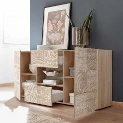 Blitzangebot 🔔 Holzdekor Sideboard In Sonoma-Eiche - Bielvas ✔️ -Reanna Shop holzdekor sideboard in sonoma eiche mit mustern bedruckt bielvas 02