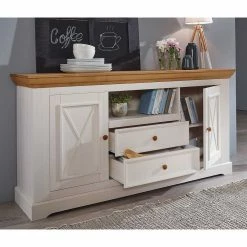 Bester Verkauf 🤩 Kiefer Sideboard Elvelina In Weiß & Eichefarben 🎉 -Reanna Shop kiefer sideboard in weiss eichefarben landhaus elvelina 02