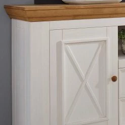 Bester Verkauf 🤩 Kiefer Sideboard Elvelina In Weiß & Eichefarben 🎉 -Reanna Shop kiefer sideboard in weiss eichefarben landhaus elvelina 03