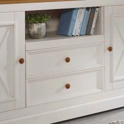 Bester Verkauf 🤩 Kiefer Sideboard Elvelina In Weiß & Eichefarben 🎉 -Reanna Shop kiefer sideboard in weiss eichefarben landhaus elvelina 04