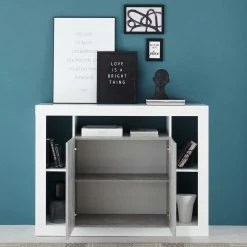 Coupon ❤️ Kommode In Beton Dekor & Weiß Hochglanz - Harrisons 🎉 -Reanna Shop kommode in beton dekor weiss hochglanz mit viel stauraum harrisons 02