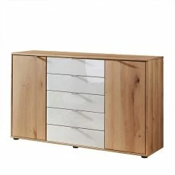 Schlussverkauf 👍 Kommode In Eiche Bianco & Weiß Glas - Colin 🌟