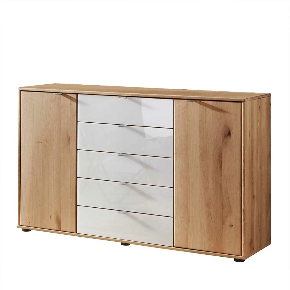 Schlussverkauf 👍 Kommode In Eiche Bianco & Weiß Glas - Colin 🌟 1 Schlussverkauf 👍 Kommode In Eiche Bianco & Weiß Glas - Colin 🌟