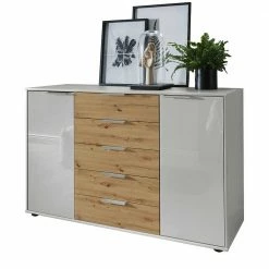 Brandneu 🔔 Kommode In Hellgrau & Eiche Bianco - Yanicas 👏