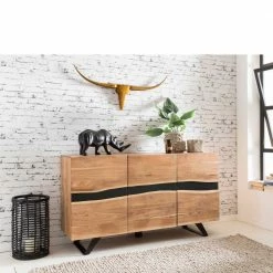 Aktion 👏 Loft Style Sideboard Draguno Aus Akazie Massiv ⭐ -Reanna Shop loft style sideboard aus akazie massiv metall draguno 02