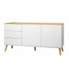 Am billigsten 🎁 Mid Century Sideboard In Weiß & Eiche Vudian Ohne Griffe 🌟