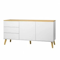 Am billigsten 🎁 Mid Century Sideboard In Weiß & Eiche Vudian Ohne Griffe 🌟