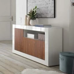 Coupon 🤩 Moderne Design Kommode Mit Offenem Fach - Heres ✨ -Reanna Shop moderne design kommode mit offenem fach in weiss glanz dekor nussbaum heres 02