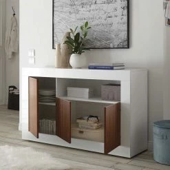 Coupon 🤩 Moderne Design Kommode Mit Offenem Fach - Heres ✨ -Reanna Shop moderne design kommode mit offenem fach in weiss glanz dekor nussbaum heres 03