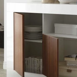 Coupon 🤩 Moderne Design Kommode Mit Offenem Fach - Heres ✨ -Reanna Shop moderne design kommode mit offenem fach in weiss glanz dekor nussbaum heres 05