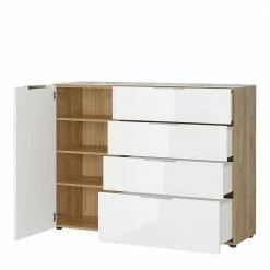 Top 10 ❤️ Moderne Kommode In Weiß & Wildeiche - Satumare 🔥 -Reanna Shop moderne kommode in weiss wildeiche mit beschichtung aus glas satumare 02