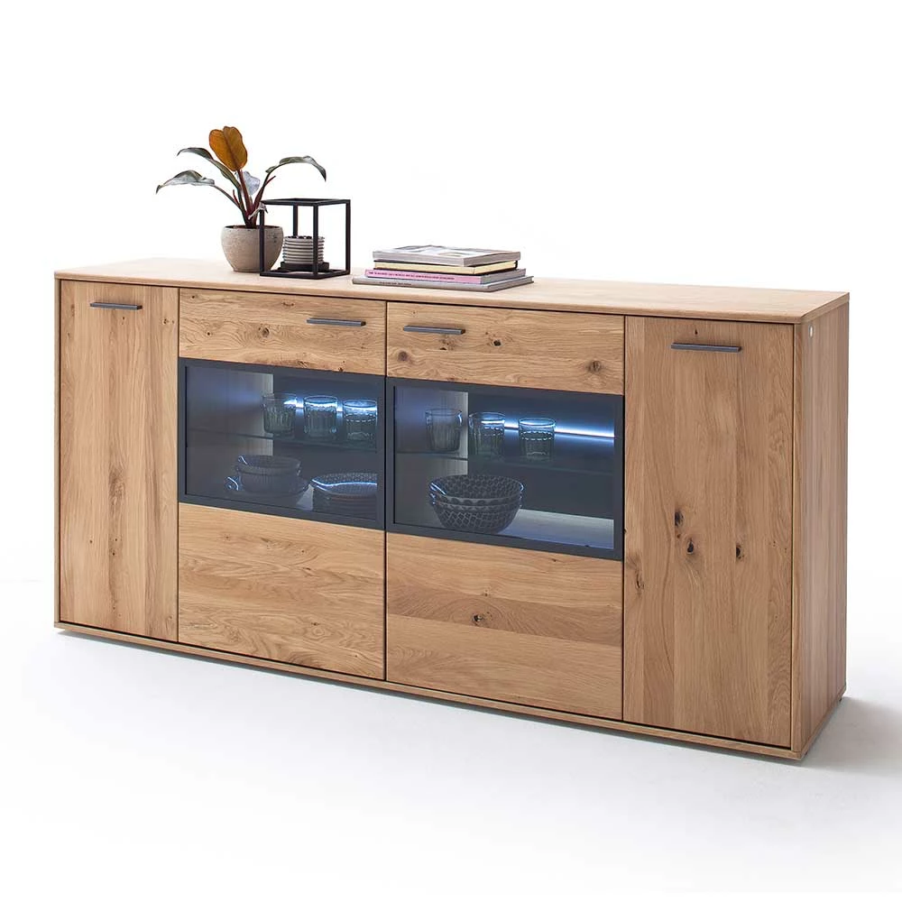 Angebote 😍 Modernes Eiche Sideboard Mit Glaseinsätzen - Assela 🌟 2 Angebote 😍 Modernes Eiche Sideboard Mit Glaseinsätzen - Assela 🌟 – Bild 2