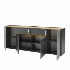 Aktion 🛒 Modernes Sideboard 220 Cm Breit - Ahilav 🌟 -Reanna Shop modernes sideboard 220 cm breit in anthrazit mit wildeiche dekor ahilav 04