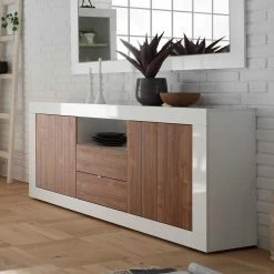 Bestes Angebot 🧨 Modernes Sideboard In Nussbaum Dekor - Heres ⭐ -Reanna Shop modernes sideboard in nussbaum dekor hochglanz weiss heres 02