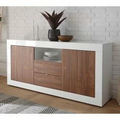 Bestes Angebot 🧨 Modernes Sideboard In Nussbaum Dekor - Heres ⭐ -Reanna Shop modernes sideboard in nussbaum dekor hochglanz weiss heres 03