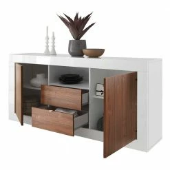 Bestes Angebot 🧨 Modernes Sideboard In Nussbaum Dekor - Heres ⭐ -Reanna Shop modernes sideboard in nussbaum dekor hochglanz weiss heres 04