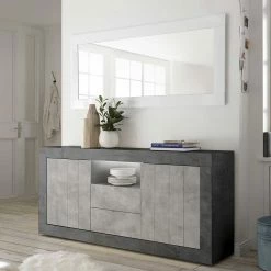 Schlussverkauf 😍 Modernes Sockel Sideboard In Beton Grau - Calla 👍 -Reanna Shop modernes sockel sideboard in beton grau dunkelgrau 184x86x43 calla 02