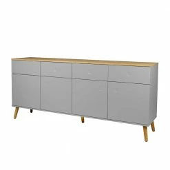 Auslauf 🔔 Push-2-Open Sideboard In Grau & Eichefarben Revanio 192cm Breit 🎉